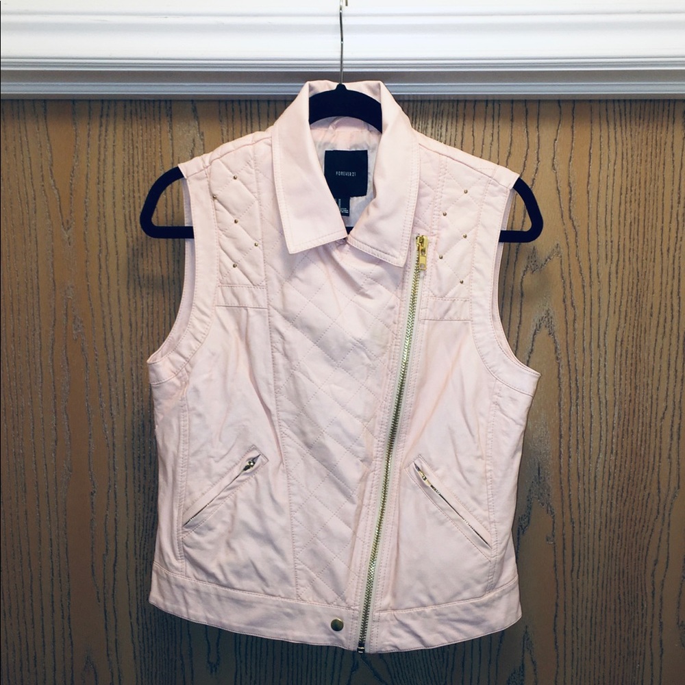 Pink Faux Leather Moto Vest Jacket Sz M NWOT